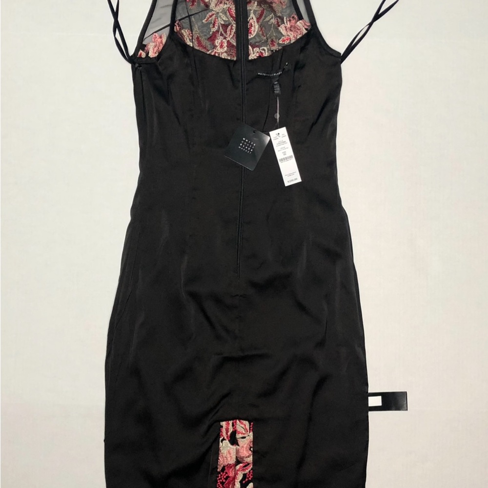 ⭐️NEW⭐️ WHBM Sleeveless Black Pink Gold Embroidered Mesh Sheath Dress - Picture 9 of 11